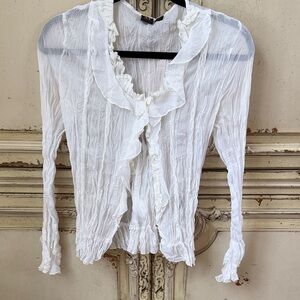 White Ruffled Long-Sleeve Women's Top Bridgeton style